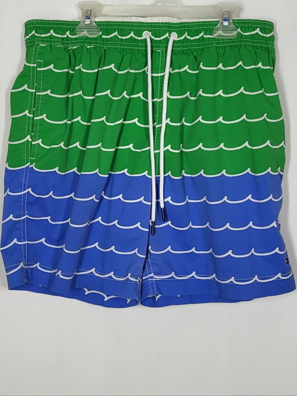 Tommy Hilfiger Green and Blue Wave Print Swim Trunks